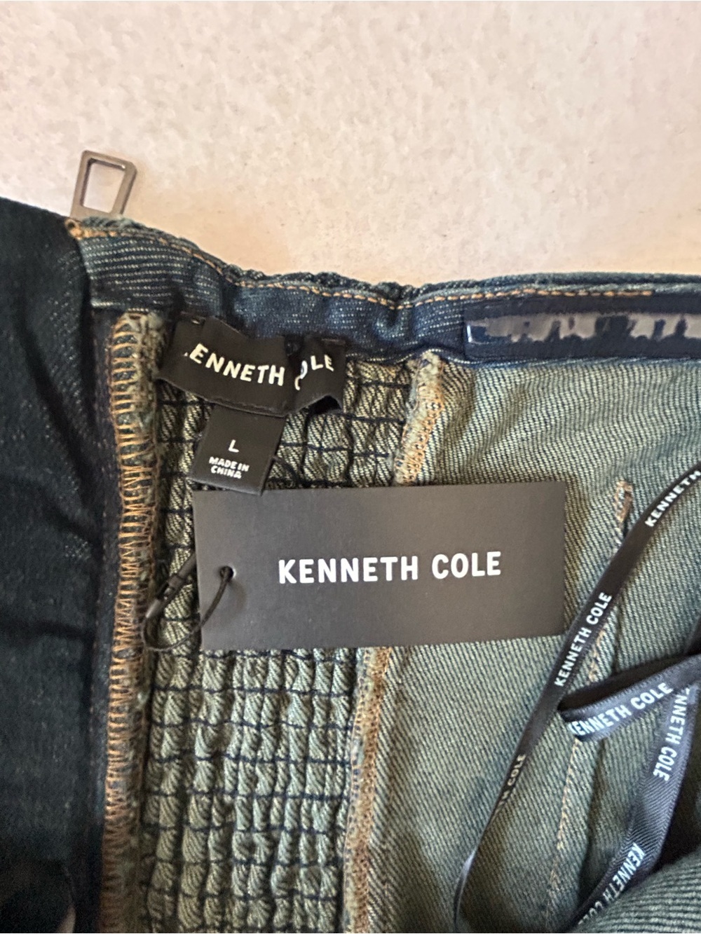 Kenneth Cole Denim Bustier Strapless Corset Top Size L Blue Back Zipper Smocked - Picture 4 of 7